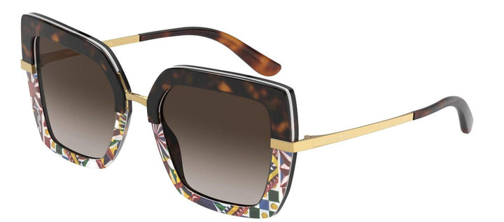 DOLCE & GABBANA DG 4373F 327813 Square Havana/Print Carretto Acetate Sunglasses with Brown Gradient Dark Brown Lens