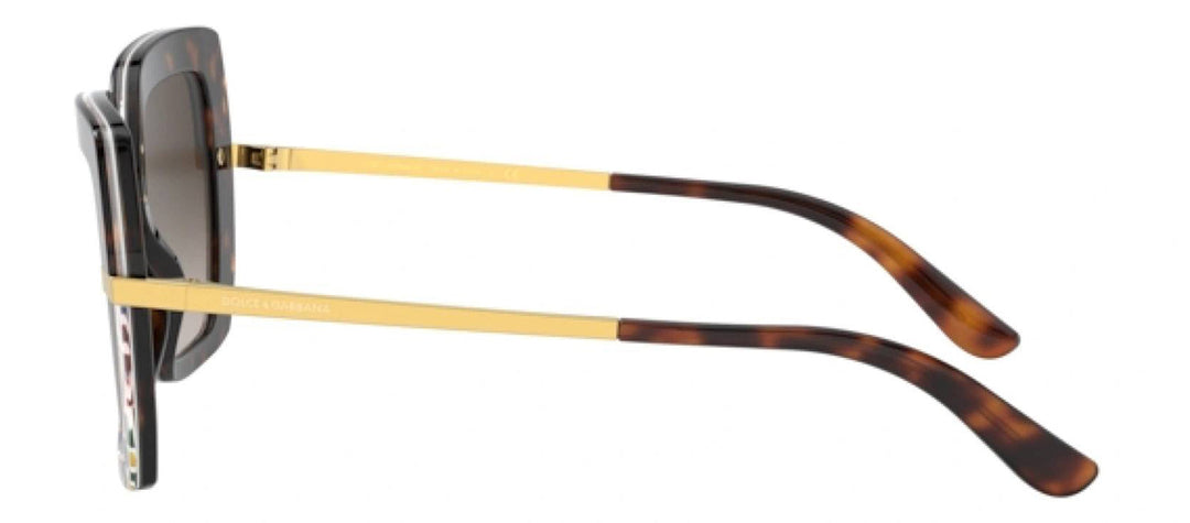 DOLCE & GABBANA DG 4373F 327813 Square Havana/Print Carretto Acetate Sunglasses with Brown Gradient Dark Brown Lens