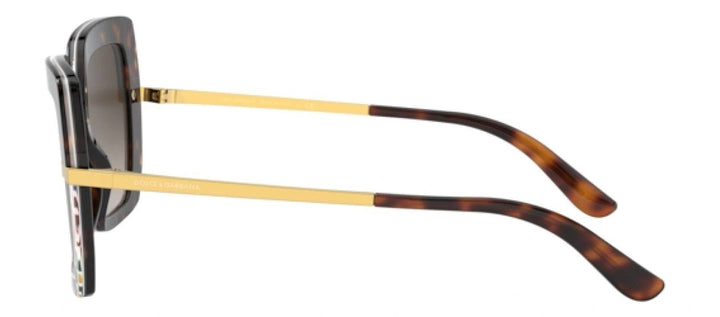 DOLCE & GABBANA DG 4373F 327813 Square Havana/Print Carretto Acetate Sunglasses with Brown Gradient Dark Brown Lens