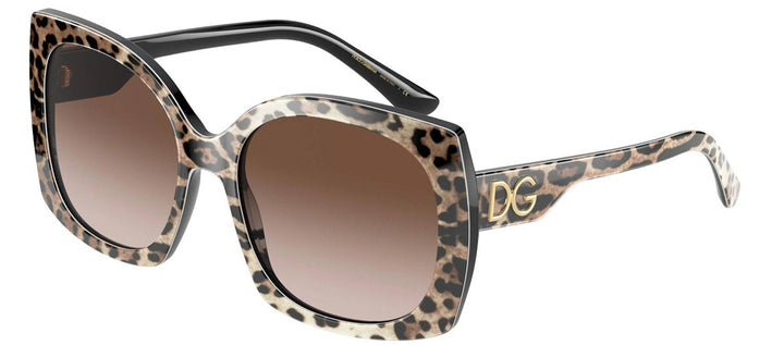 DOLCE & GABBANA DG 4385F 316313 Square Leo Brown On Black Acetate Sunglasses with Brown Gradient Dark Brown Lens