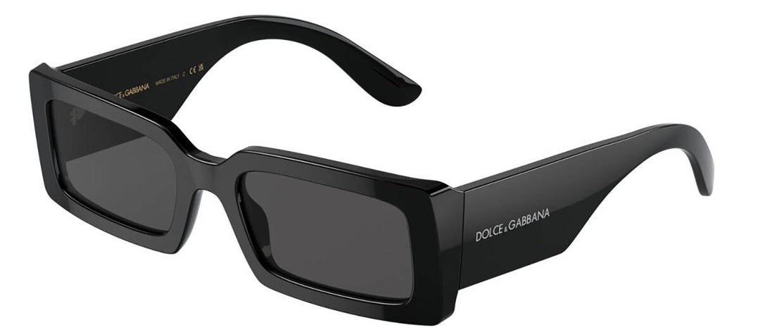 DOLCE & GABBANA DG 4416 335587 Rectangle Black Acetate Sunglasses with Dark Grey Lens