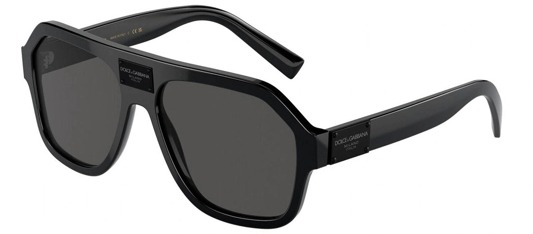 DOLCE & GABBANA DG 4433 501/87 Pilot Black Acetate Sunglasses with Dark Grey Lens