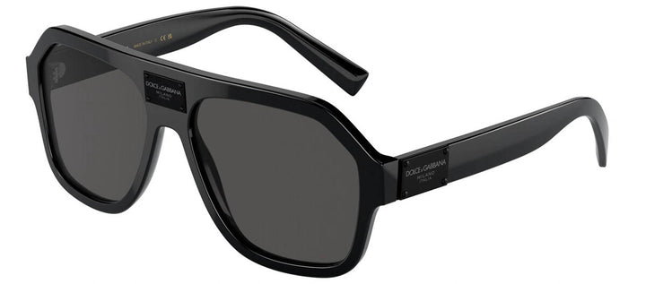 DOLCE & GABBANA DG 4433 501/87 Pilot Black Acetate Sunglasses with Dark Grey Lens