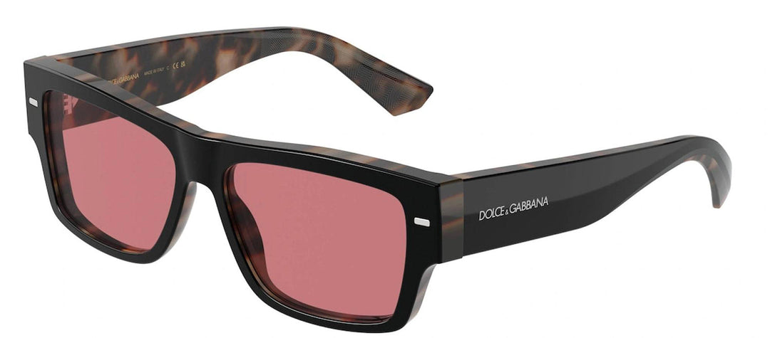DOLCE & GABBANA DG 4451F 34177N Rectangle Black On Red Havana Acetate Sunglasses with Purple Brown Lens by DOLCE & GABBANA outlet now on sale