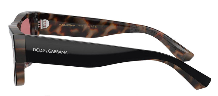 DOLCE & GABBANA DG 4451F 34177N Rectangle Black On Red Havana Acetate Sunglasses with Purple Brown Lens by DOLCE & GABBANA outlet now on sale