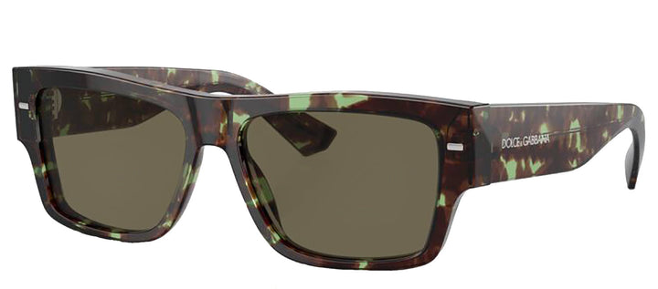 DOLCE & GABBANA DG 4451F 3432/3 Rectangle Havana Green Acetate Sunglasses with Brown Lens