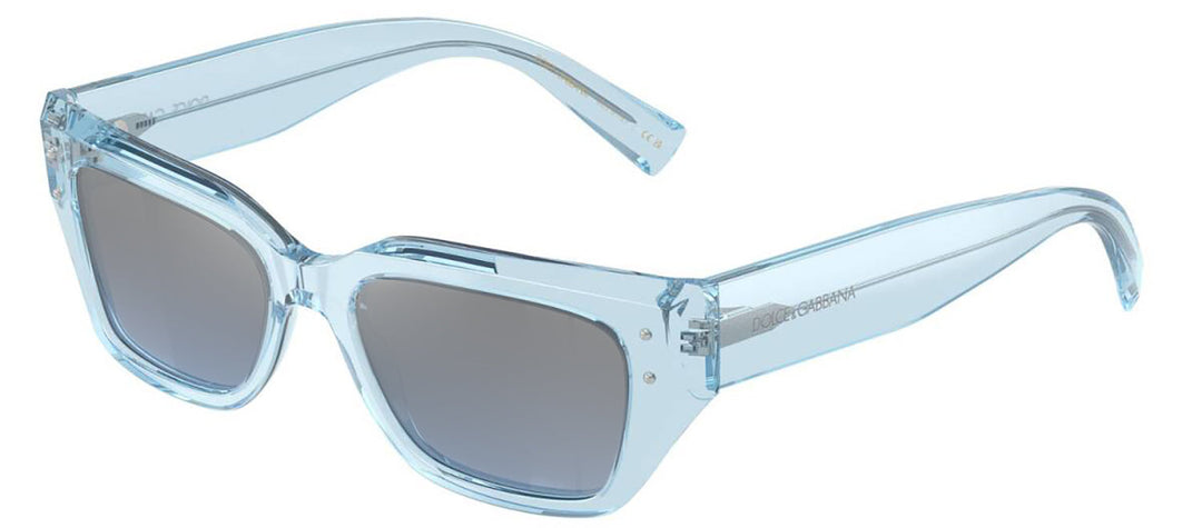 DOLCE & GABBANA DG 4462F 33227C Cat Eye Transparent Blue Acetate Sunglasses with Light Blue Mirror Silver Gradient Lens