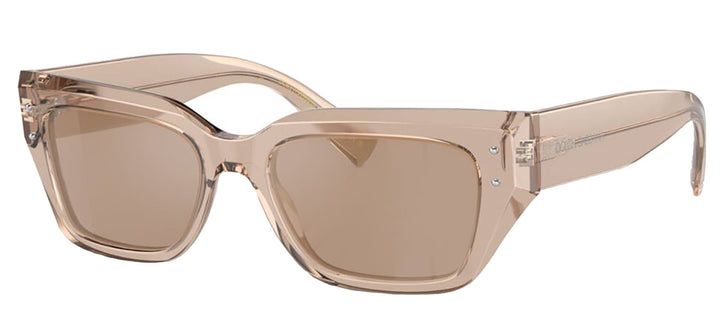 DOLCE & GABBANA DG 4462F 34325A Cat Eye Transparent Camel Acetate Sunglasses with Light Brown Mirror Flash Gold Lens