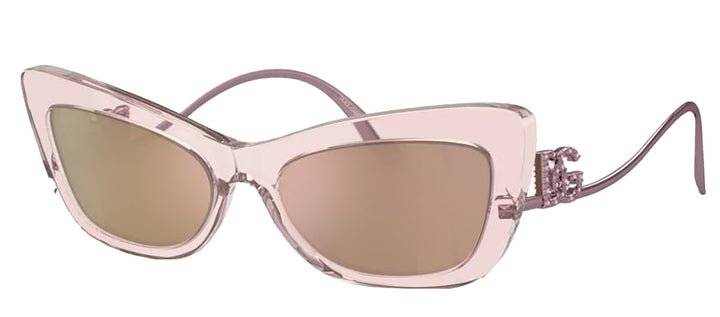 DOLCE & GABBANA DG 4467B 31486X Cat Eye Transparent Rose Acetate Sunglasses with Light Brown Mirror Pink Lens