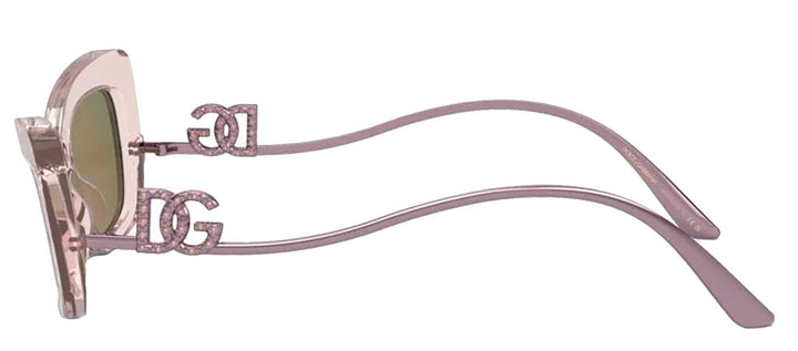 DOLCE & GABBANA DG 4467B 31486X Cat Eye Transparent Rose Acetate Sunglasses with Light Brown Mirror Pink Lens