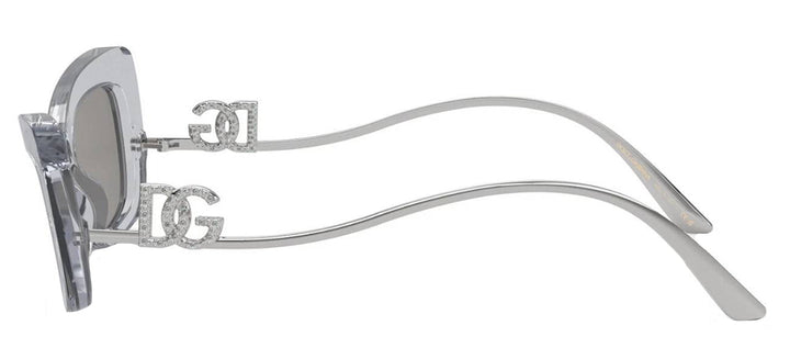DOLCE & GABBANA DG 4467B 32916G Cat Eye Transparent Grey Acetate Sunglasses with Light Grey Mirror Silver Lens