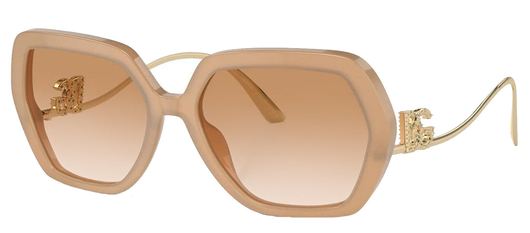 DOLCE & GABBANA DG 4468B 34373B Irregular Opal Beige Acetate Sunglasses with Clear Gradient Light Brown Lens