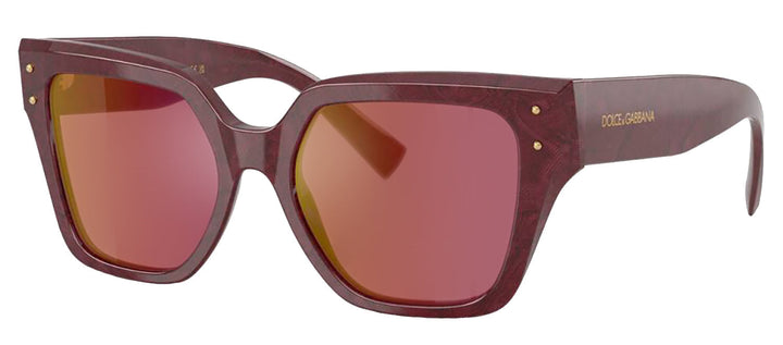 DOLCE & GABBANA DG 4471 3442D0 Square Bordeaux Lace Acetate Sunglasses with Dark Violet Mirror Red Lens