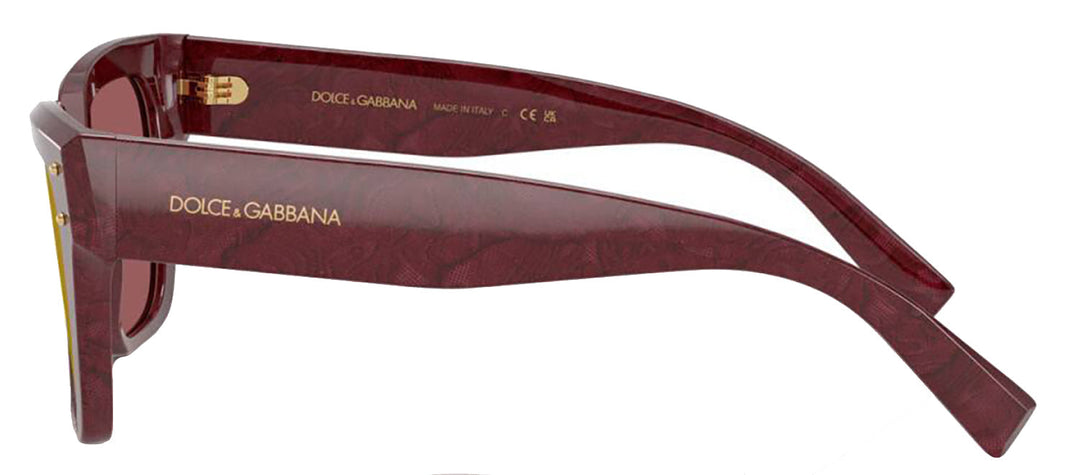 DOLCE & GABBANA DG 4471 3442D0 Square Bordeaux Lace Acetate Sunglasses with Dark Violet Mirror Red Lens