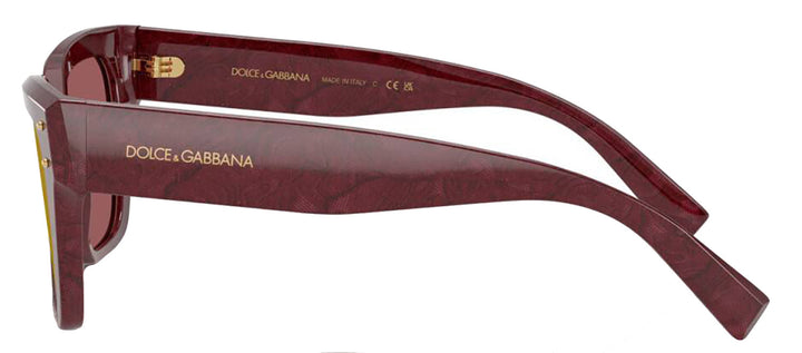 DOLCE & GABBANA DG 4471 3442D0 Square Bordeaux Lace Acetate Sunglasses with Dark Violet Mirror Red Lens