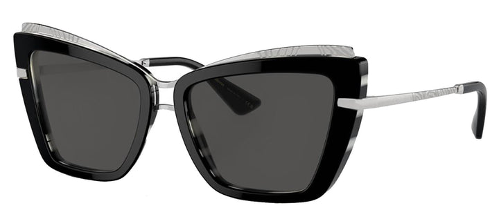 DOLCE & GABBANA DG 4472 337287 Cat Eye Black On Zebra Acetate Sunglasses with Dark Grey Lens
