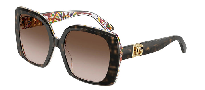 DOLCE & GABBANA DG 4475 321713 Square Havana On White Barrow Acetate Sunglasses with Brown Gradient Lens