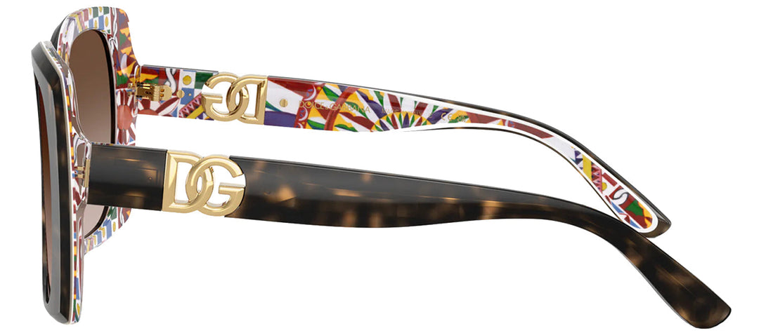 DOLCE & GABBANA DG 4475 321713 Square Havana On White Barrow Acetate Sunglasses with Brown Gradient Lens