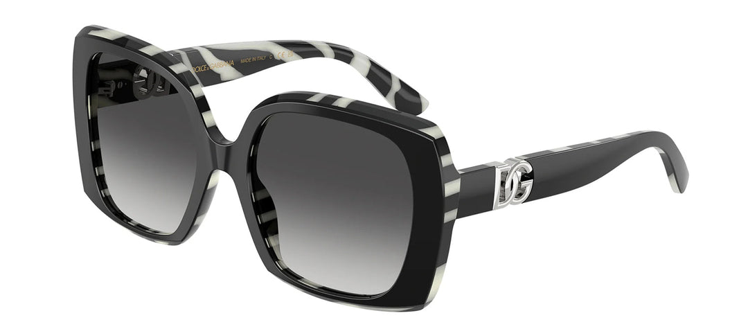 DOLCE & GABBANA DG 4475 33728G Square Black On Zebra Acetate Sunglasses with Grey Gradient Lens