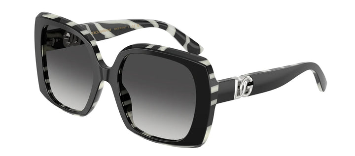 DOLCE & GABBANA DG 4475 33728G Square Black On Zebra Acetate Sunglasses with Grey Gradient Lens