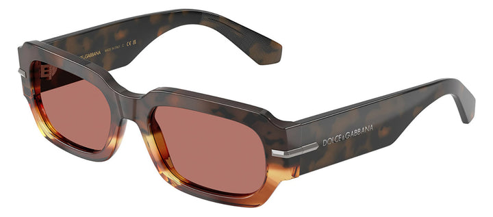 DOLCE & GABBANA DG 4485F 3438M6 Rectangle Havana Warm Brown Acetate Sunglasses with Bordeaux Lens
