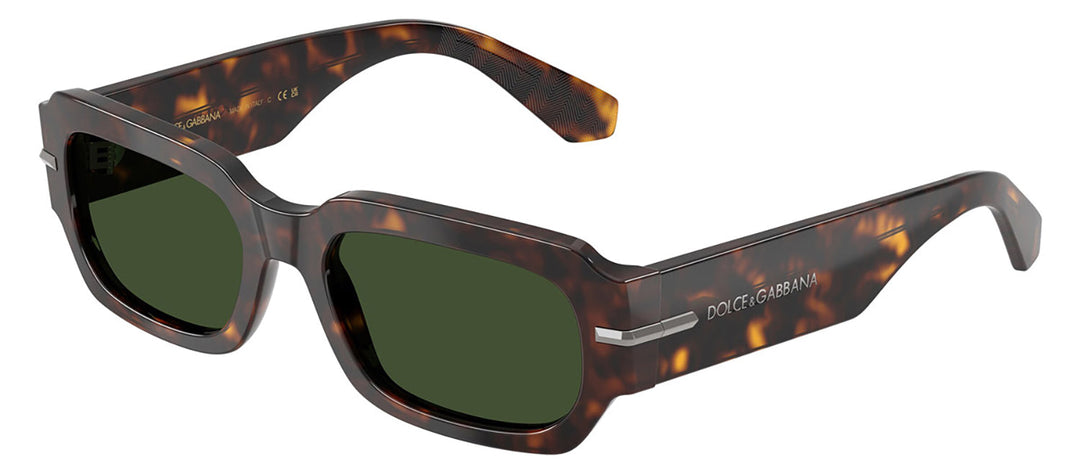 DOLCE & GABBANA DG 4485F 502/71 Rectangle Havana Acetate Sunglasses with Dark Green Lens