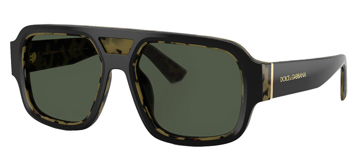 Dolce & Gabbana DG 4516 34049A Square Plastic Yellow Havana Sunglasses with Green Polarized Lens