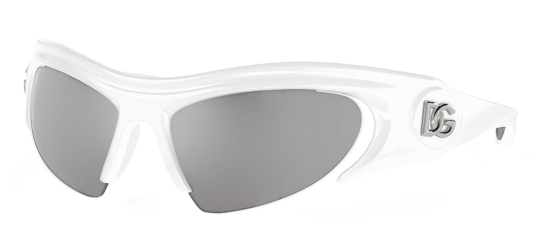 DOLCE & GABBANA DG 6192 33126G Cat Eye White Plastic Sunglasses with Light Grey Mirror Silver Lens