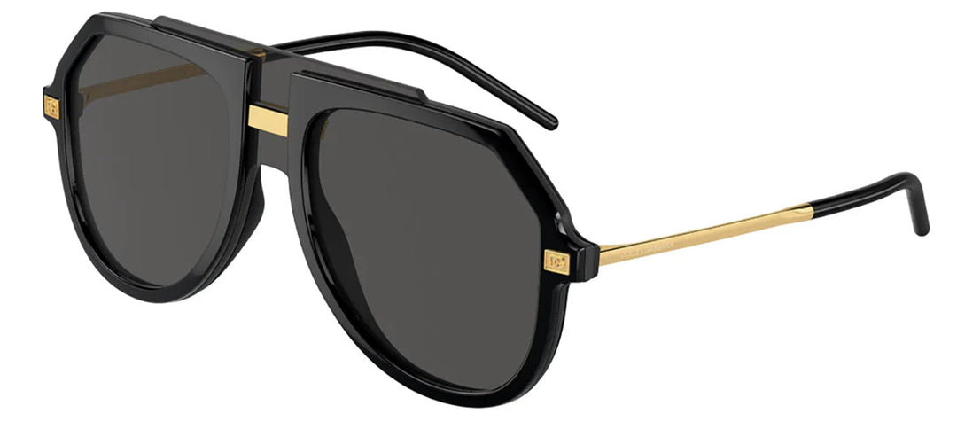 DOLCE & GABBANA DG 6195 501/87 Pilot Black Plastic Sunglasses with Dark Grey Lens