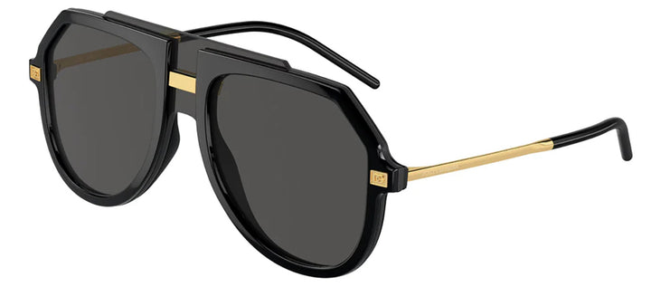 DOLCE & GABBANA DG 6195 501/87 Pilot Black Plastic Sunglasses with Dark Grey Lens