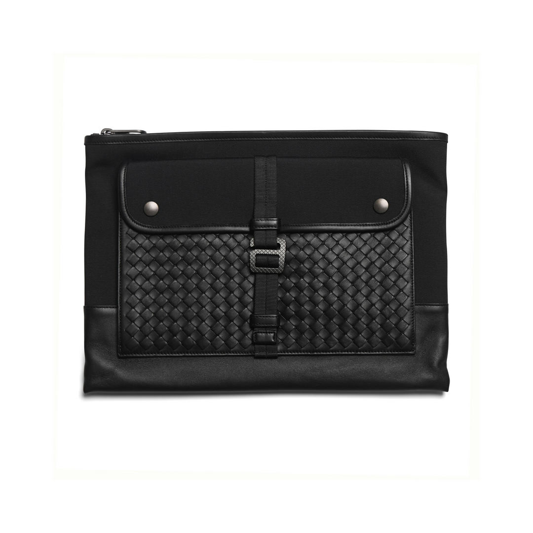 Bottega Veneta Intrecciato Leather & Canvas Clutch