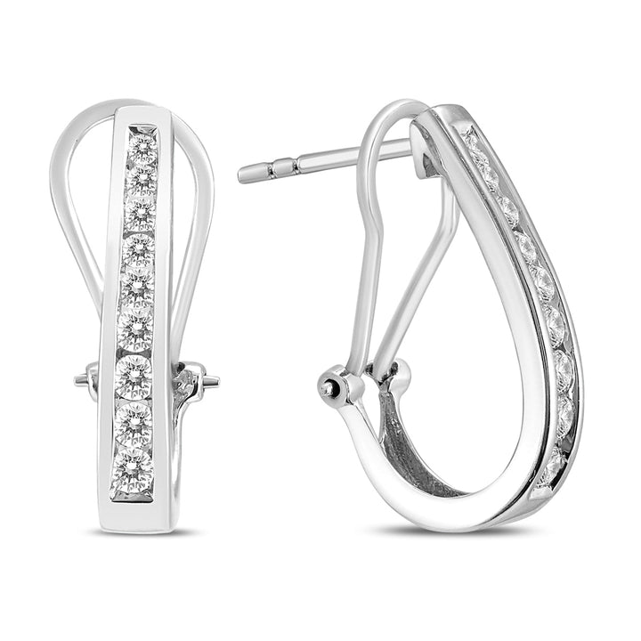 1/2 Carat Tw Channel-Set Diamond Omega Back Hoop Earrings In 14K White Gold (H-I Color, Si1-Si2 Clarity)