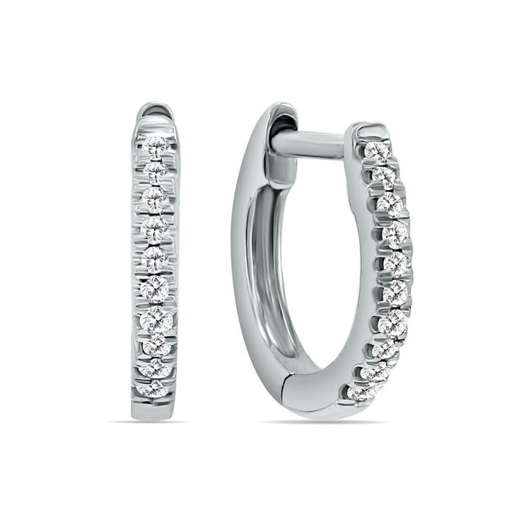 1/10 Carat Tw Small Diamond Huggie Hoop Earrings In 10K White Gold