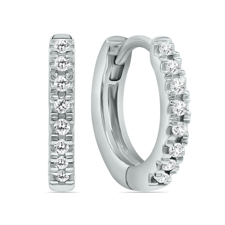 1/5 Carat Tw Small Diamond Huggie Hoop Earrings In 10K White Gold