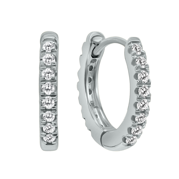 1/4 Carat Tw Double Sided Small Diamond Hoop Huggie Earrings In 10K White Gold