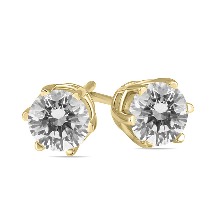 1/4 Carat Tw 6 Prong Round Diamond Solitaire Stud Earrings In 14K Yellow Gold