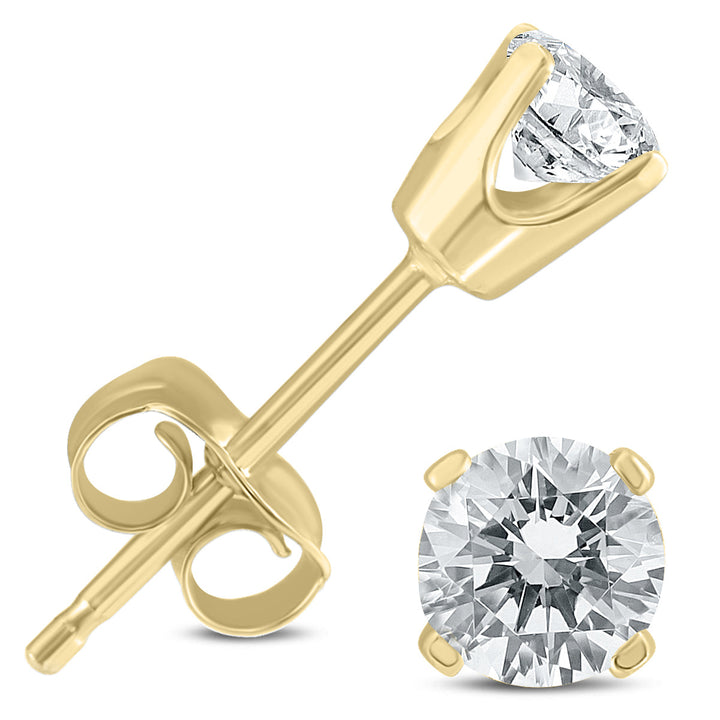 3/8 Carat Tw Round Diamond Solitaire Stud Earrings In 14K Yellow Gold (I-J Color, Si2-Si3 Clarity)