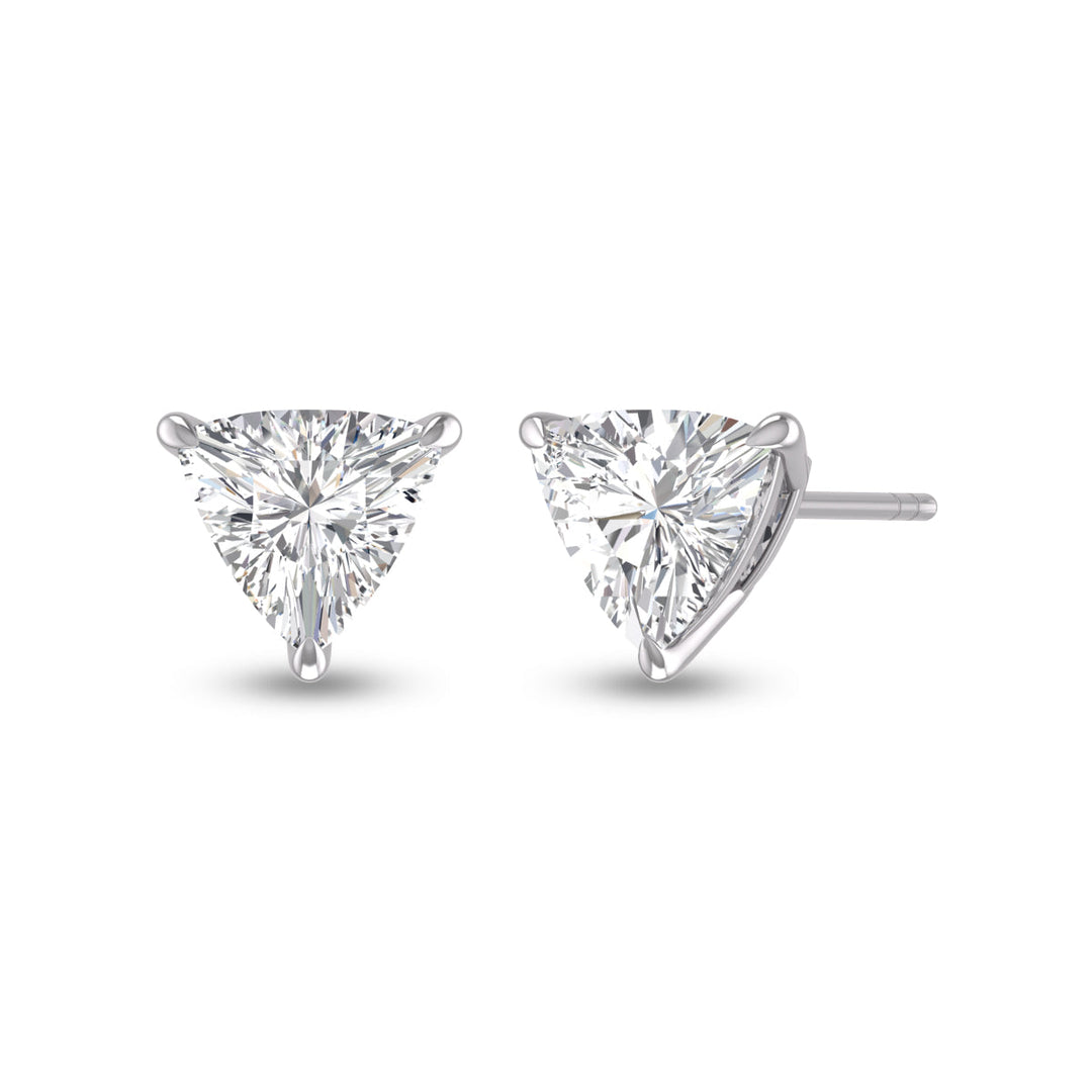 Lab Grown 1/2 Carat Trillion Shaped Solitaire Diamond Earrings In 14K White Gold