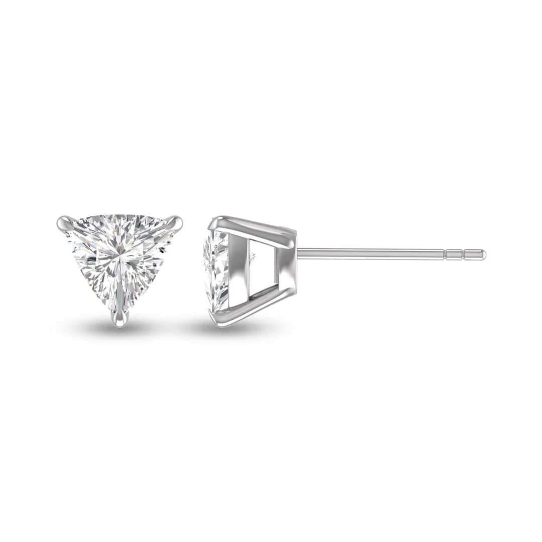 Lab Grown 1/2 Carat Trillion Shaped Solitaire Diamond Earrings In 14K White Gold