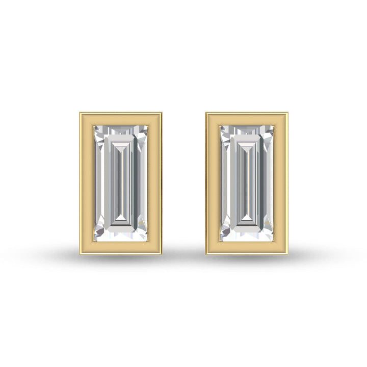 Lab Grown 1/2 Carat Baguette Bezel Set Diamond Solitaire Earrings In 14K Yellow Gold