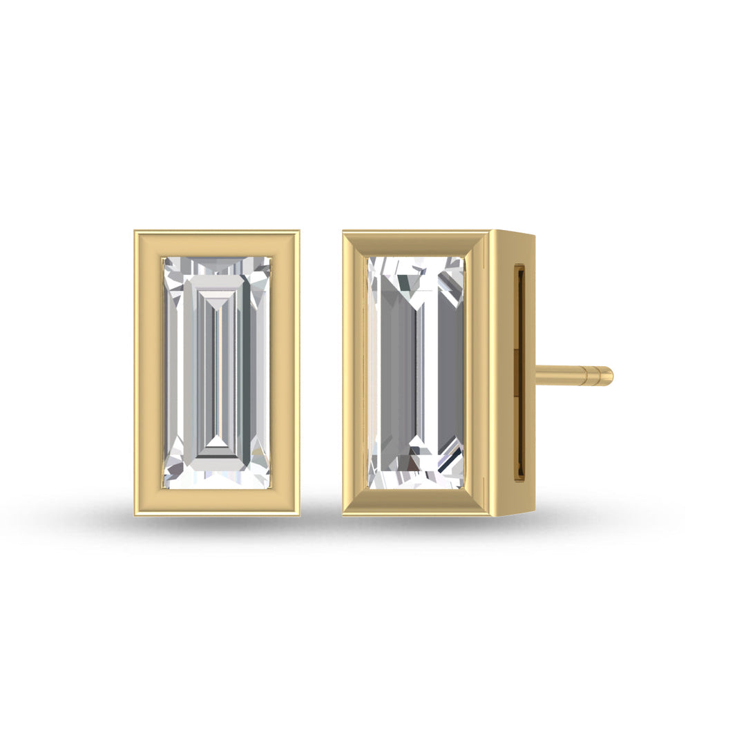 Lab Grown 1/2 Carat Baguette Bezel Set Diamond Solitaire Earrings In 14K Yellow Gold