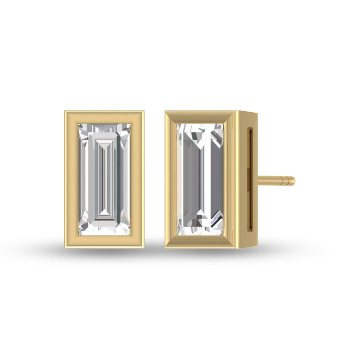 Lab Grown 1/2 Carat Baguette Bezel Set Diamond Solitaire Earrings In 14K Yellow Gold