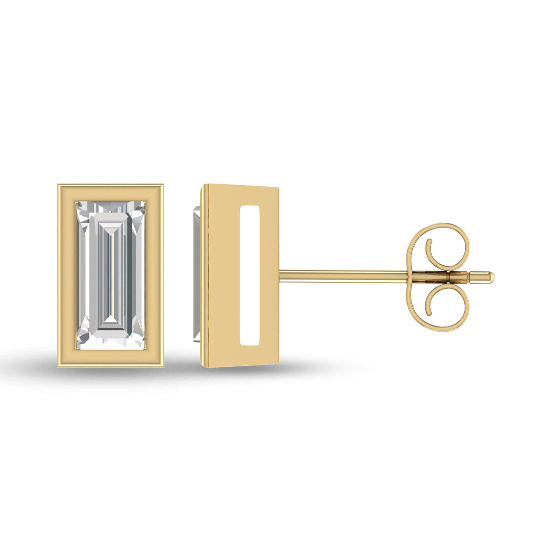 Lab Grown 1/2 Carat Baguette Bezel Set Diamond Solitaire Earrings In 14K Yellow Gold