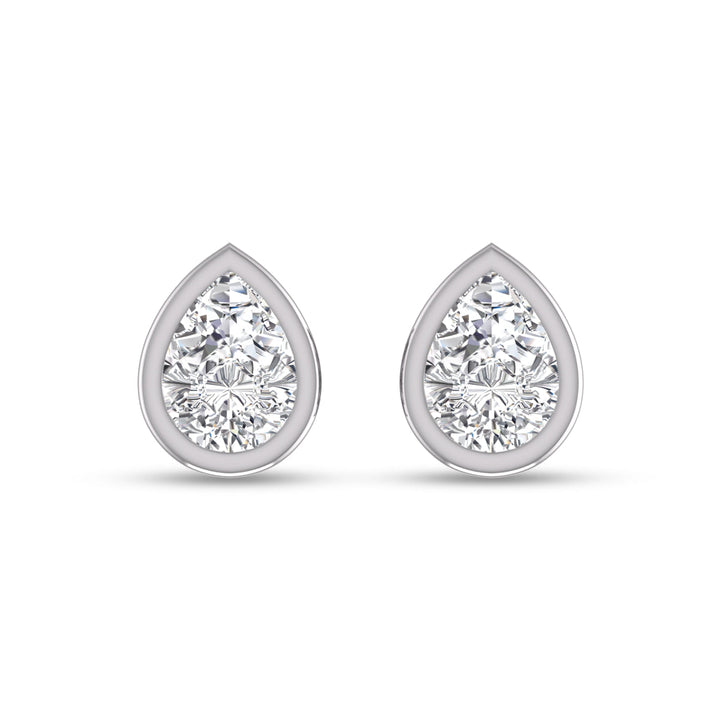 Lab Grown 1/4 Carat Pear Shaped Bezel Set Solitaire Diamond Earrings In 14K White Gold