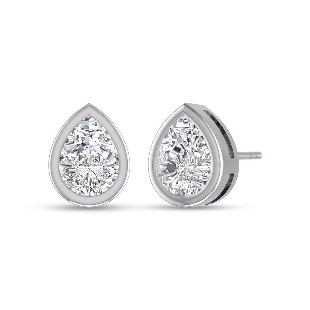 Lab Grown 1/4 Carat Pear Shaped Bezel Set Solitaire Diamond Earrings In 14K White Gold