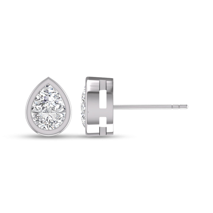 Lab Grown 1/4 Carat Pear Shaped Bezel Set Solitaire Diamond Earrings In 14K White Gold