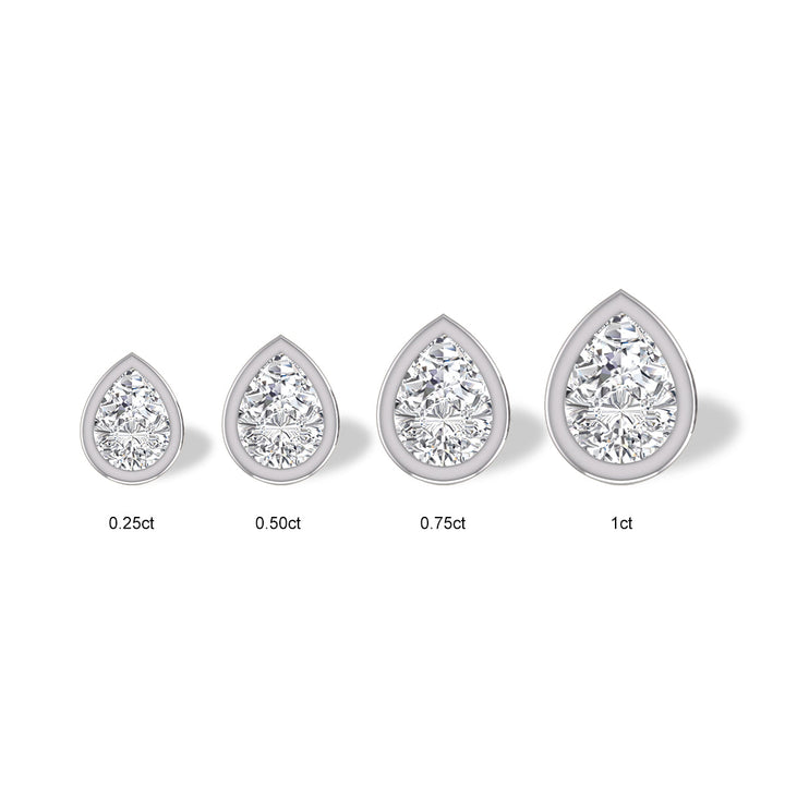 Lab Grown 1/4 Carat Pear Shaped Bezel Set Solitaire Diamond Earrings In 14K White Gold