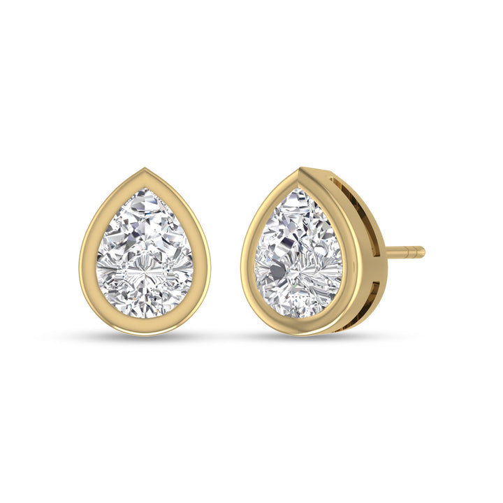 Lab Grown 1/4 Carat Pear Shaped Bezel Set Solitaire Diamond Earrings In 14K Yellow Gold