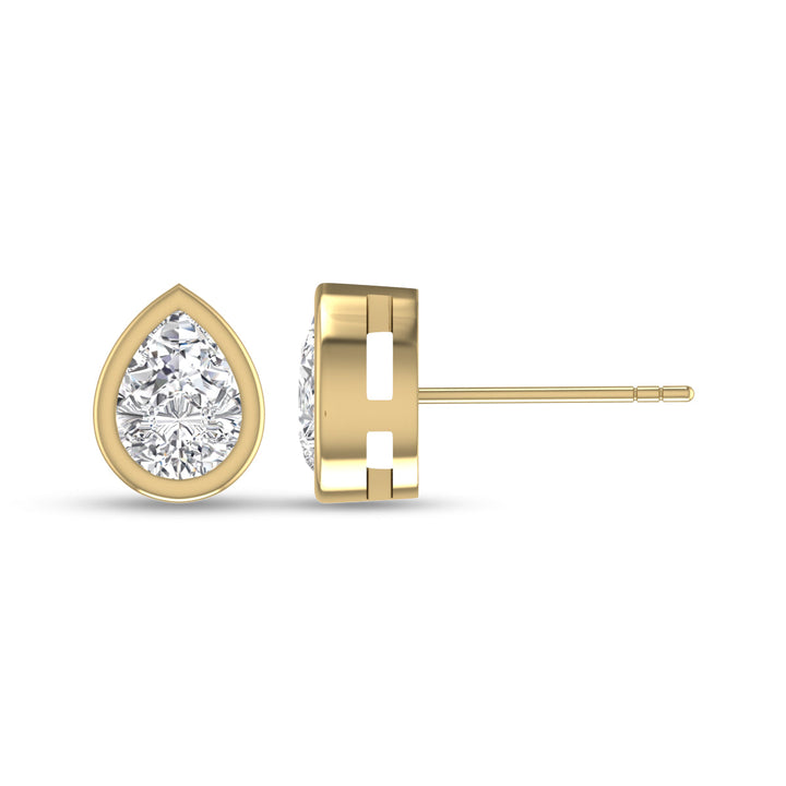 Lab Grown 1/4 Carat Pear Shaped Bezel Set Solitaire Diamond Earrings In 14K Yellow Gold