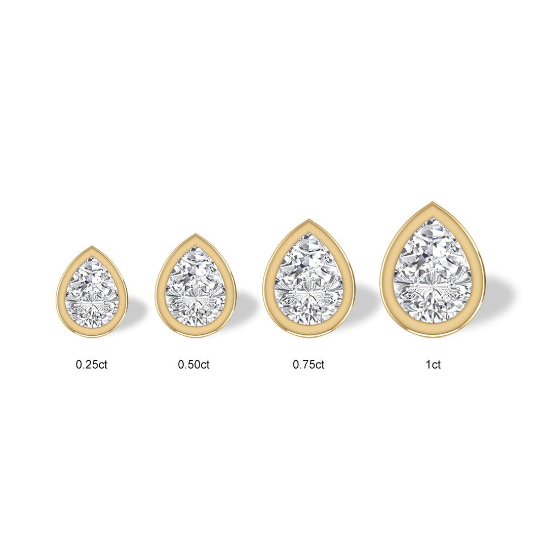 Lab Grown 1/4 Carat Pear Shaped Bezel Set Solitaire Diamond Earrings In 14K Yellow Gold